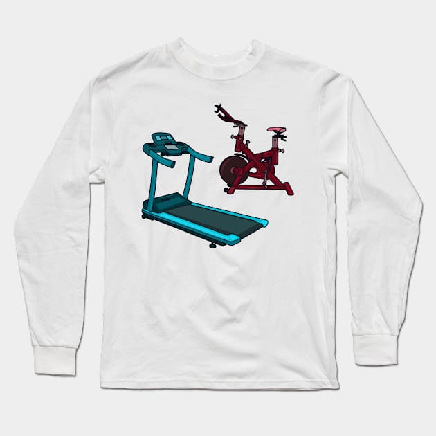 Treadmill & spinning bike cartoon illustration Long Sleeve T-Shirt by Miss Cartoon